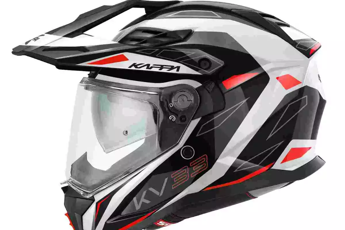 Casc de motocicleta esportiu amb disseny en blanc, negre i vermell i visor transparent Casc de motocicleta esportiu amb disseny en blanc, negre i vermell i visor transparent