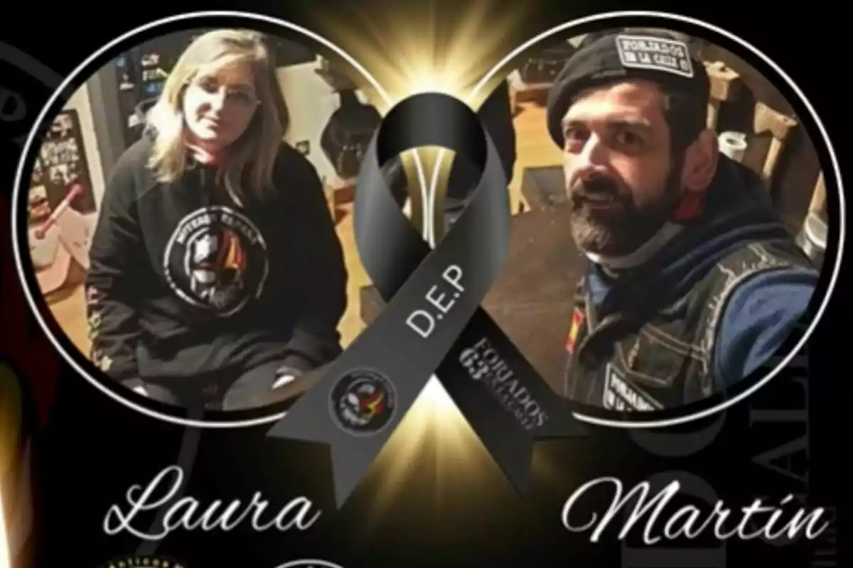 Homenaje a Laura y Martín con un lazo negro de luto y fondo brillante Homenaje a Laura y Martín con un lazo negro de luto y fondo brillante