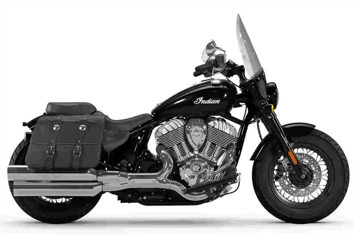 Black Indian motorcycle with saddlebags and windshield on a white background Black Indian motorcycle with saddlebags and windshield on a white background