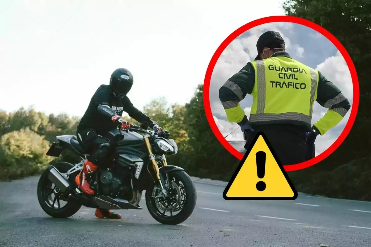 Motociclista detenido en la carretera con advertencia de la Guardia Civil de Tráfico.