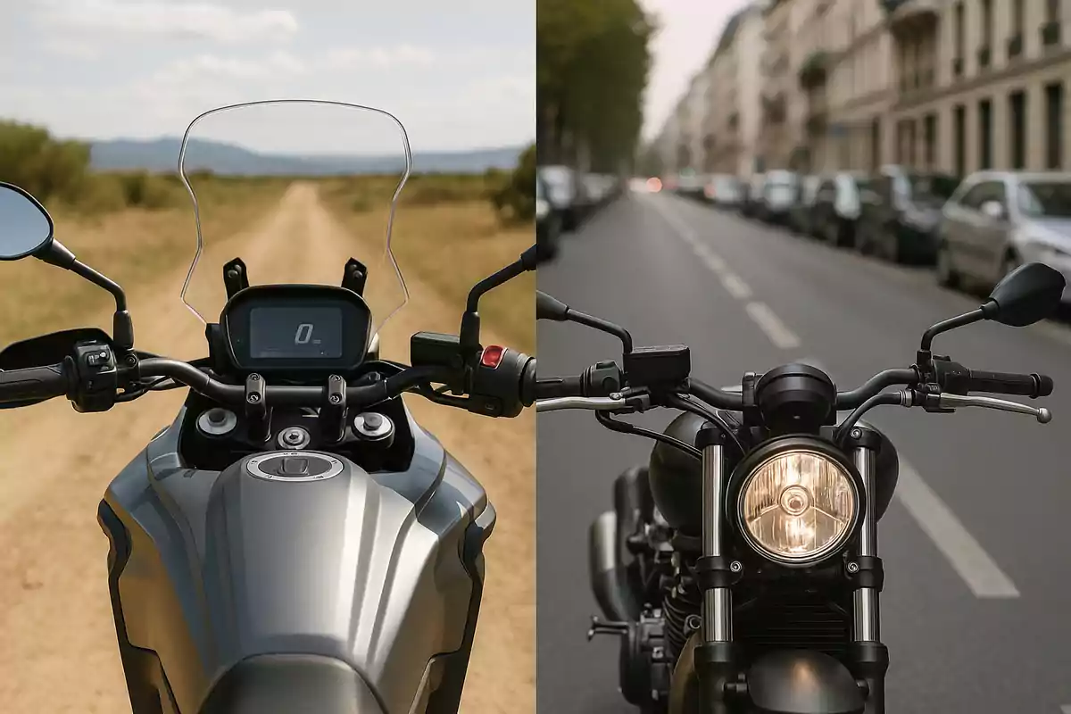 Moto trail y moto naked juntas, en una composicio IA Moto trail y moto naked juntas, en una composicio IA