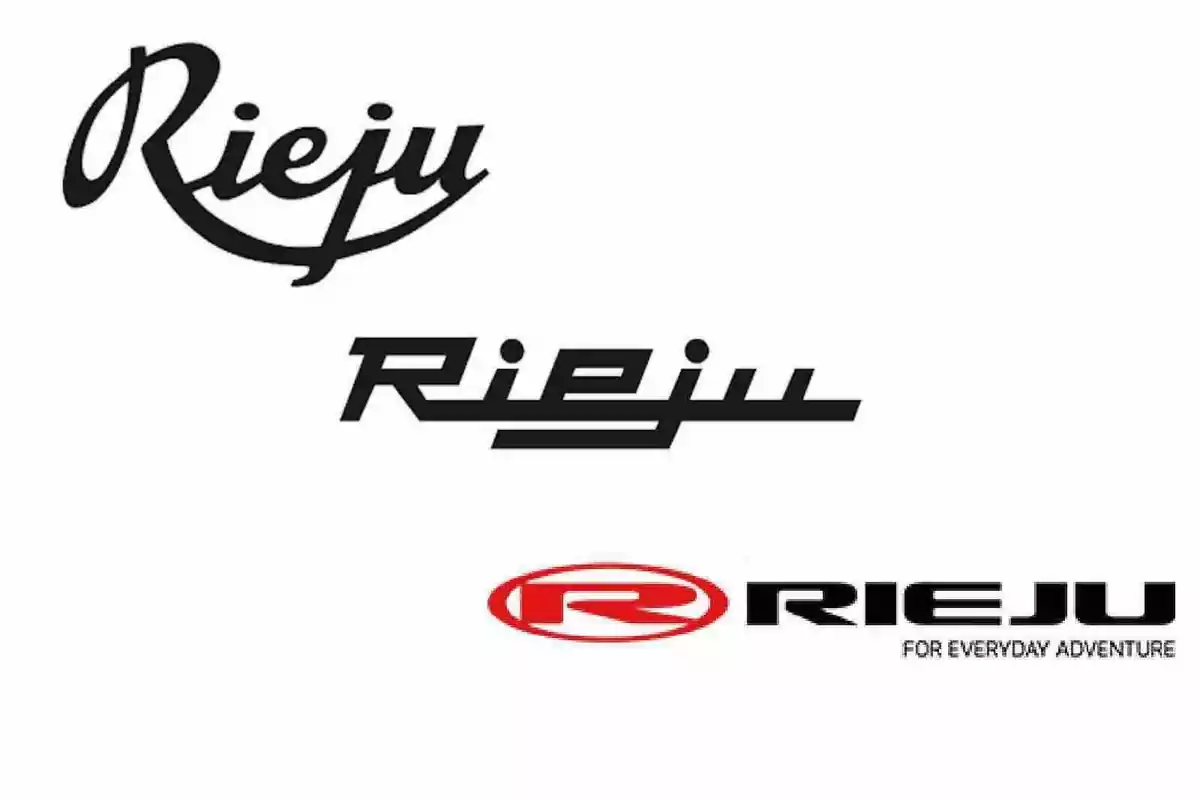 Tres versiones del logotipo de la marca Rieju en diferentes estilos y tipografías Tres versiones del logotipo de la marca Rieju en diferentes estilos y tipografías