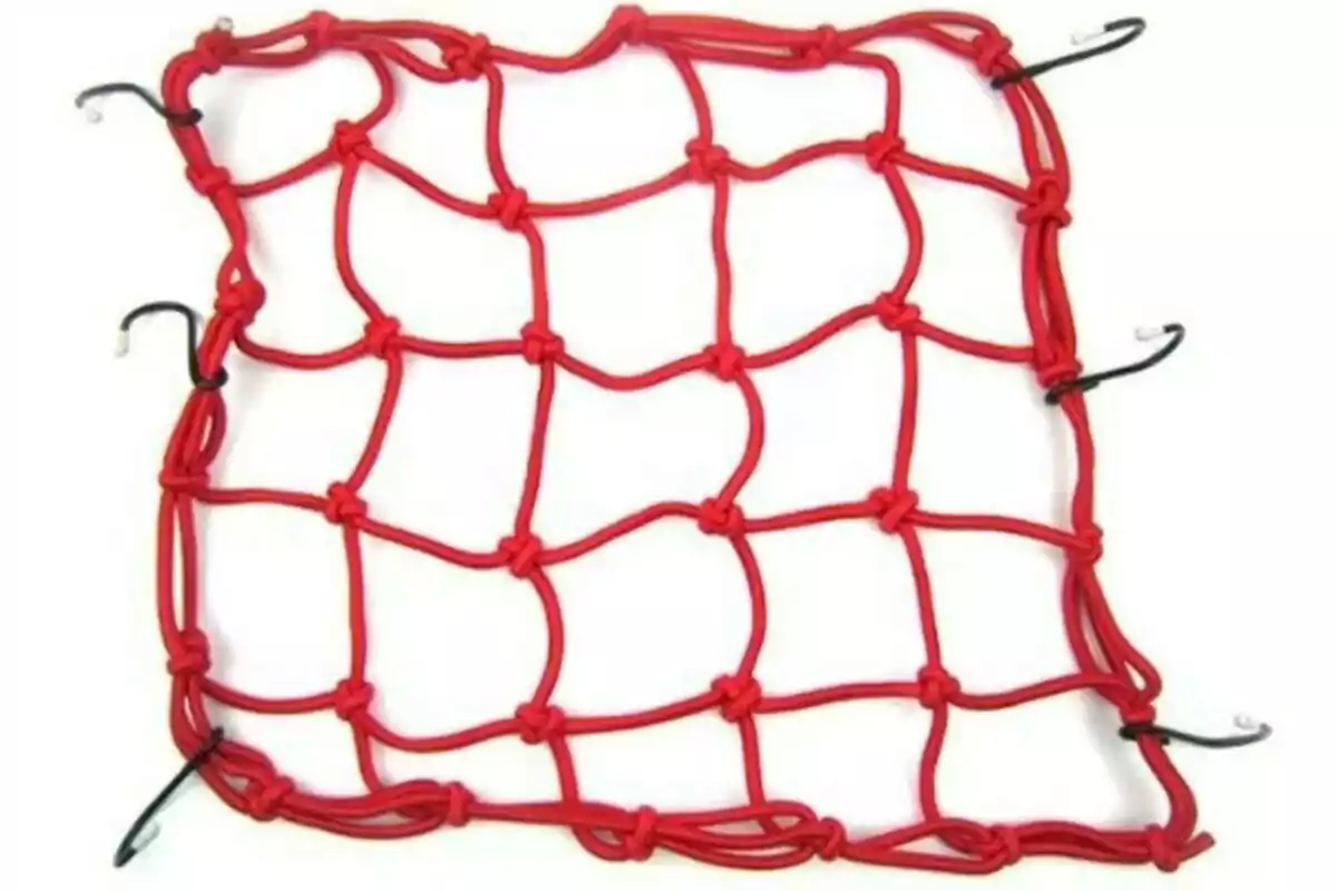 Elastic cord net with hooks in the corners used to secure objects Elastic cord net with hooks in the corners used to secure objects