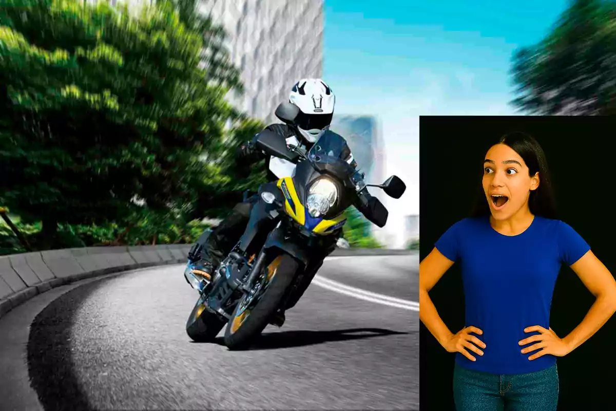 Persona sorprendida observa a un motociclista tomando una curva en la carretera