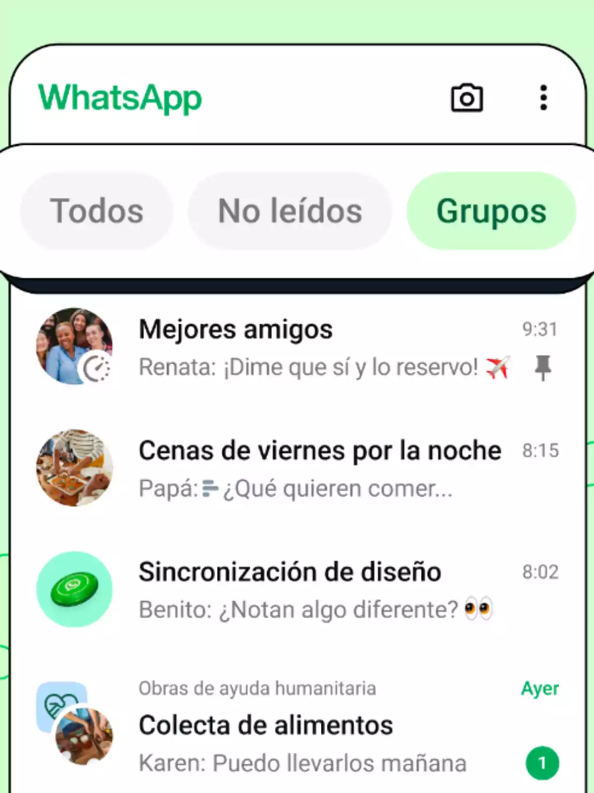 Captura de pantalla de la aplicación WhatsApp mostrando la pestaña de Captura de pantalla de la aplicación WhatsApp mostrando la pestaña de