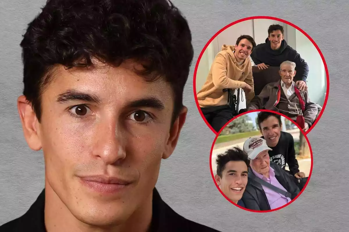 Fotomuntatge de Marc Márquez amb una imatge del seu germà i el seu avi Fotomuntatge de Marc Márquez amb una imatge del seu germà i el seu avi