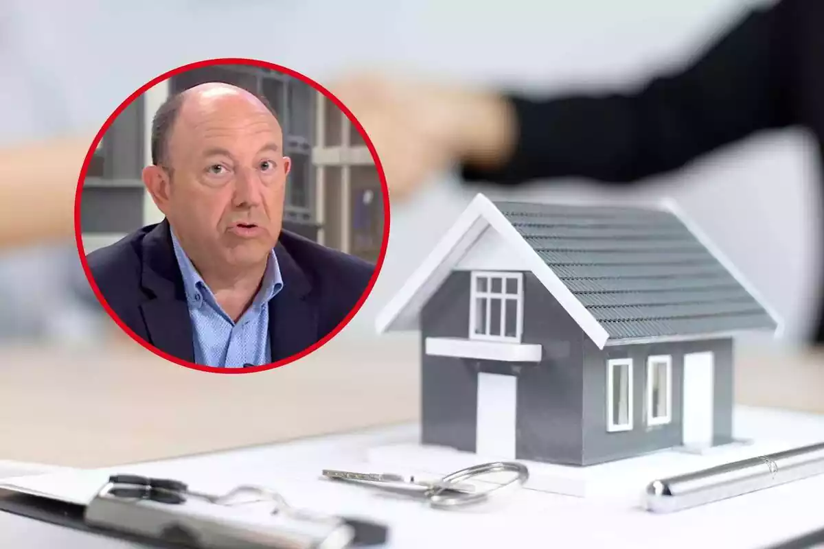 Muntatge d'una casa sobre un paper i la cara de Gonzalo Bernardos Muntatge d'una casa sobre un paper i la cara de Gonzalo Bernardos