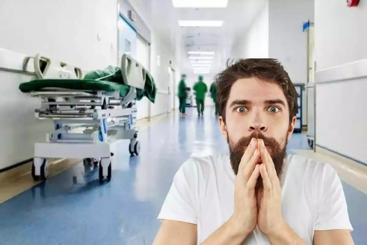Montaje de un hospital y un joven impactado Montaje de un hospital y un joven impactado